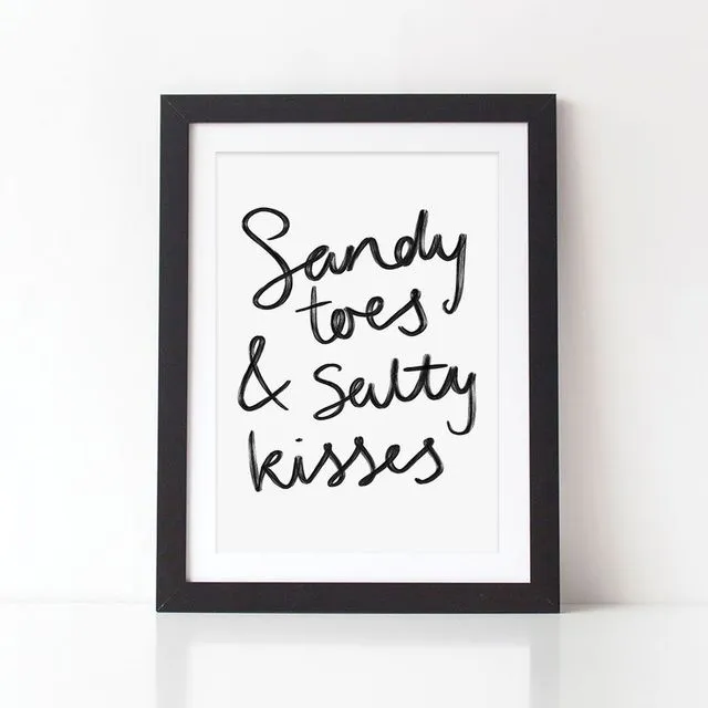 SALTY KISSES - TYPOGRAPHY PRINT - BLACK AND WHITE PRINT - BEACH QUOTE PRINT - SANDY TOES AND SALTY KISSES