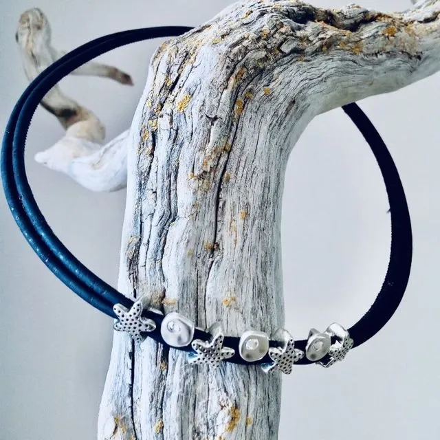 Necklace with Swarovski & Starfish silders - Dark Blue