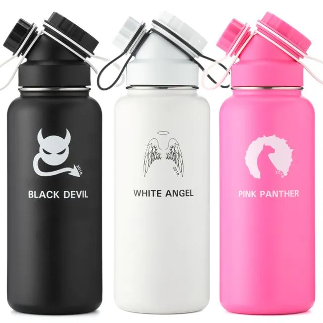 Bundle: Limited Special Editions - JuNiki’s Double Neck, The Innovative Flask: Easier Filling, Drinking & Cleaning + Leak Proof | SSVI-1 - Vacuum Insulated 304 Stainless Steel Flask 32oz/1000ml