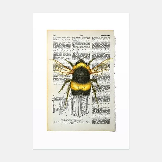 Bee vintage book page art print