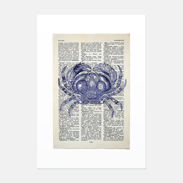 Crab vintage book page art print