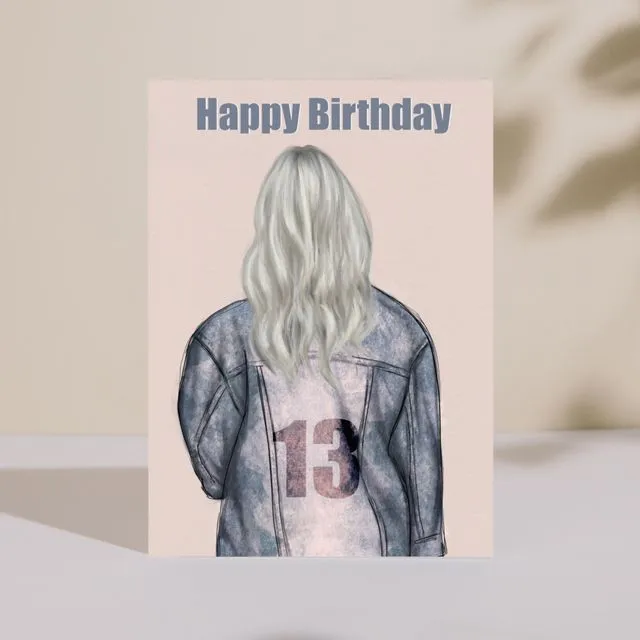 Milestone 13th Birthday Card Dark Blue/Pink Jacket