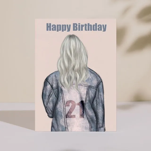 Milestone 21st Birthday Card Dark Blue/Pink Jacket