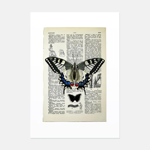 Swallowtail Butterfly vintage book page art print