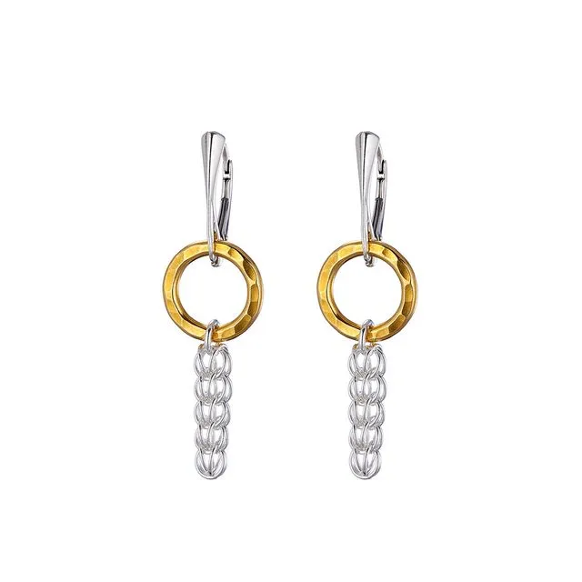 "Circle of Life" Persian - sterling silver Persian chainmail & 24k yellow gold vermeil ring earrings