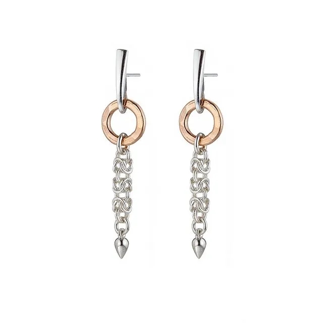 "Circle of Life" Byzantine - sterling silver Byzantine chainmail & 18k rose gold vermeil ring earrings