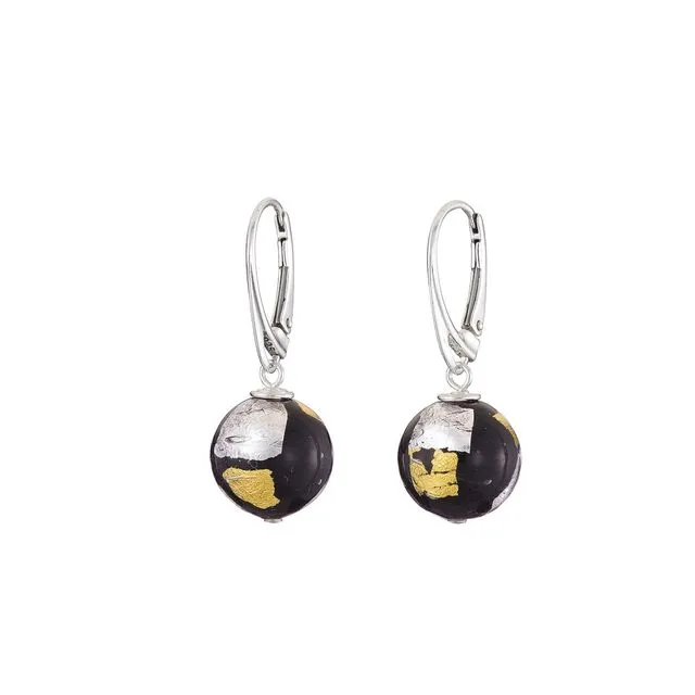 "Black Shimmer" round Murano glass earrings