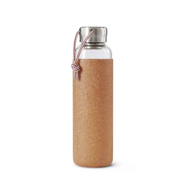 Glass Water Bottle - Leak Proof Glass Water Bottle With Protective Wood Fibre/PTE Sleeve 600ml - Almond (Pack of 4)