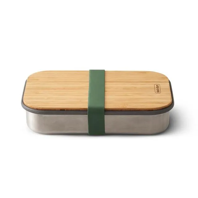 Lunch Box - Stainless Steel Airtight Sandwich Box with Bamboo Lid 900ml - Olive (Pack of 4)