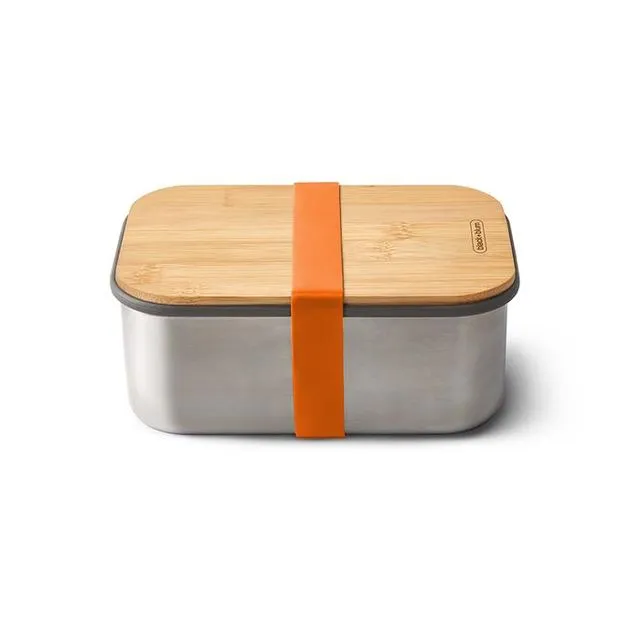 Lunch Box - Stainless Steel Airtight Sandwich Box with Bamboo Lid and Compartment 1.25L - Orange (Pack of 4)