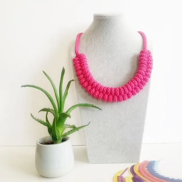 Maya Necklace in Fuchsia - Cotton Knotted Statement Necklace