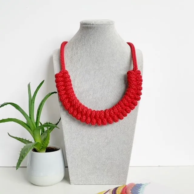 Maya Necklace Red - Statement Cotton Necklace