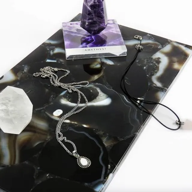 Black Agate Plate Rectangle Tray 21 x 35 cm