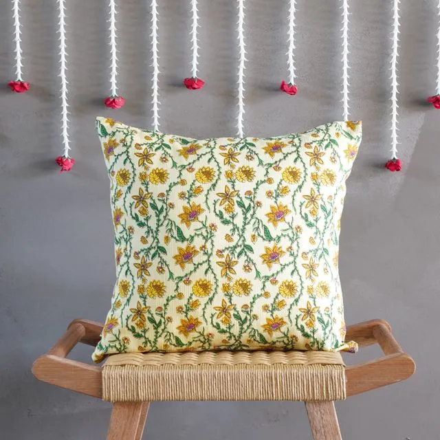 Bahar Floral Yellow Cushion Cover