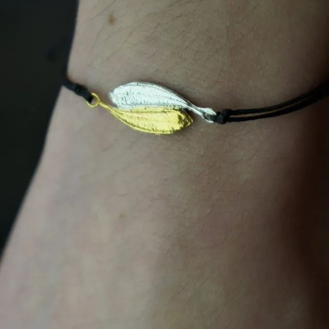 Paracord bracelet. Yin Yang Sterling silver Adjustable wrap bracelet made from Two real Olive leaves. Paracord bracelet,Nature Lovers gift
