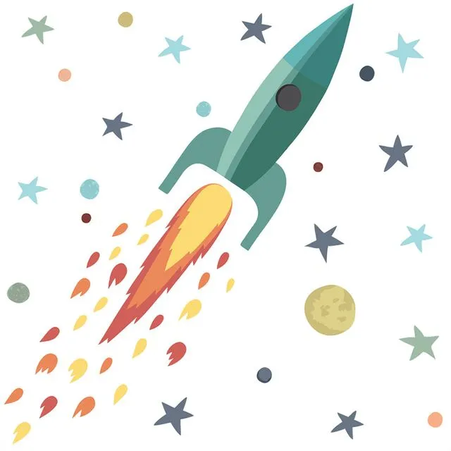 Rocket and stars wall sticker Turquoise