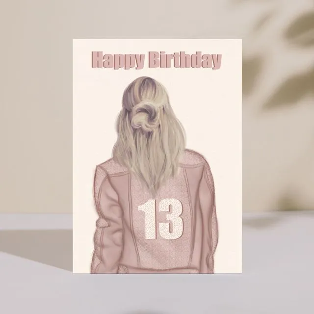 Milestone 13th Birthday Card Pink Jacket