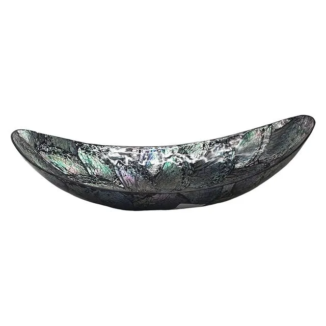 Vie Naturals Capiz Inlay Decorative Bowl, Boat Shaped, 35cm, Black/Silver