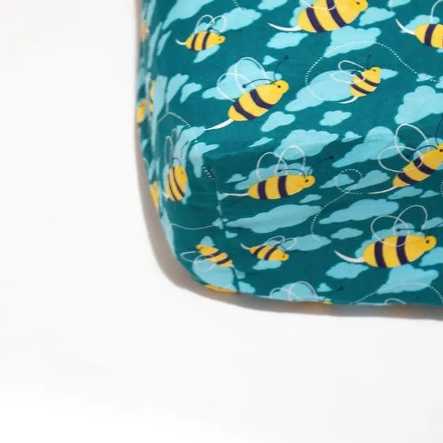 Busy Bees Dark Aqua Single Fitted Sheet in Organic Cotton
