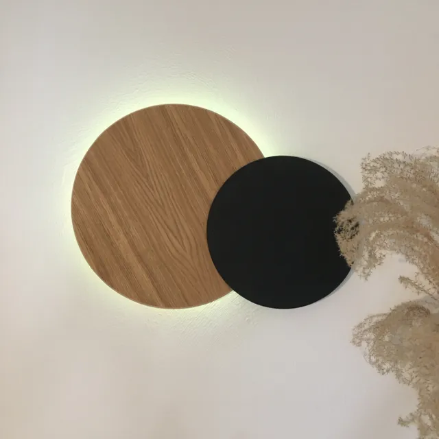 Large Lighted Wooden Eclipse - Wood, Black