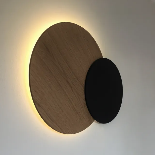 Medium Lighted Wooden Eclipse - Wood, Black