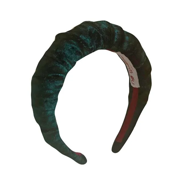 Velvet Ruffle Headband Forest Green