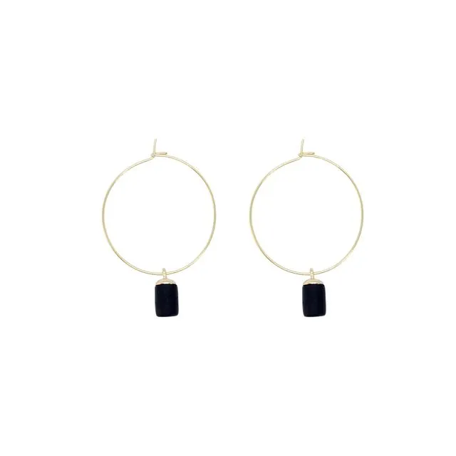 Gold Hoop Earrings - Tiny Weight Charm Pendant