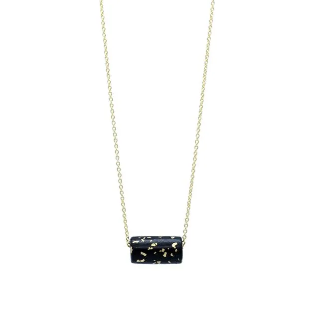 Gold Necklace - Black & Specks Bead