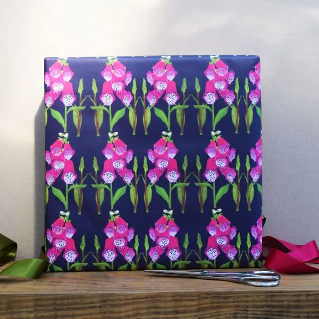 Foxglove Flower Gift Wrap - 25 sheets (Matching cards available)