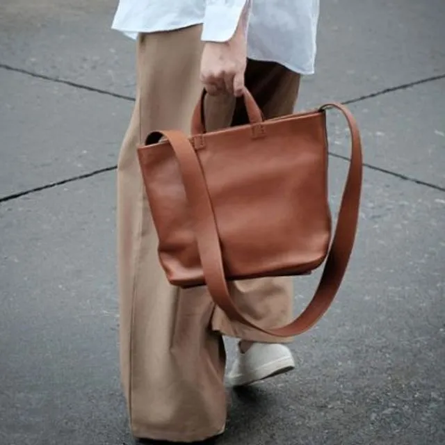 "Shoulder" leather handbag - Brown