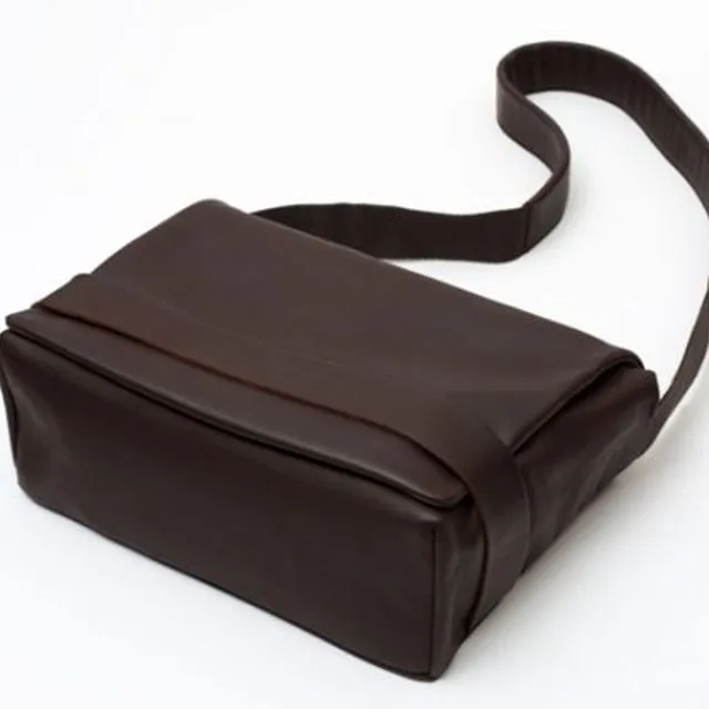 "Wise" L leather shoulder bag - Chocolate Brown