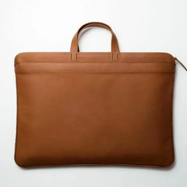 Leather laptop and document bag - Camel