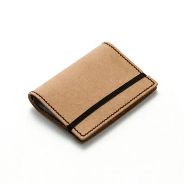 Recycled leather "elastic closure" card holder - Ivory