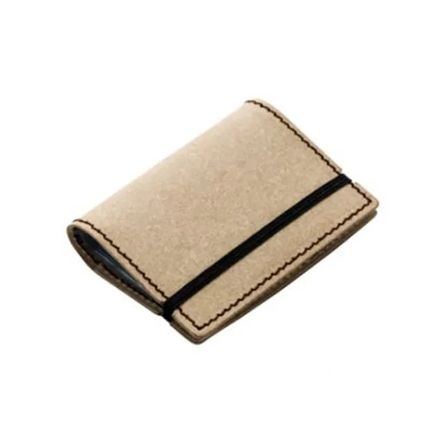 Recycled leather "elastic closure" card holder - Cream