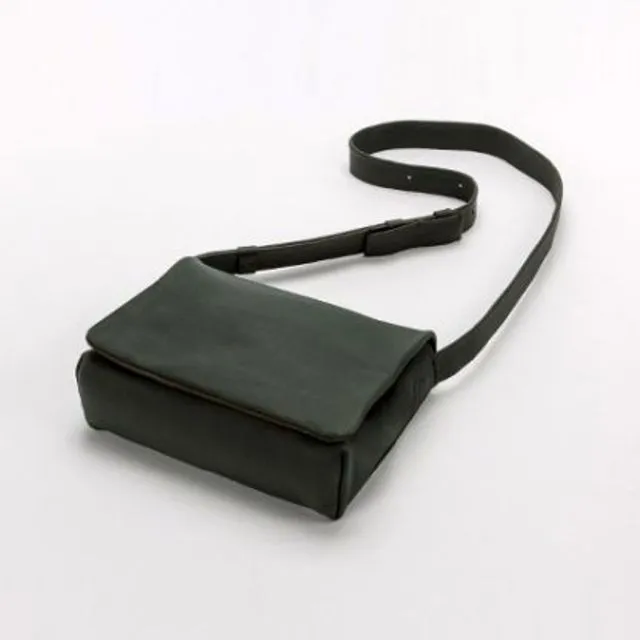 Square "Wise" Leather Shoulder Bag - Green Khaki