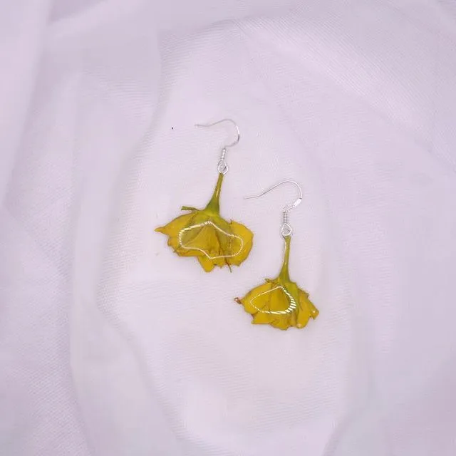 Yellow Rose Earrings - Sterling Silver