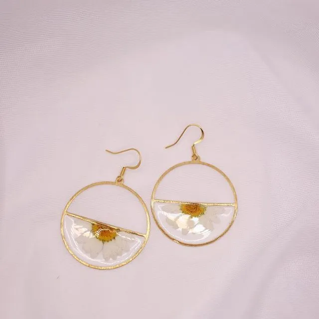 Pressed Flower Resin Earrings - Gold Plated Brass
