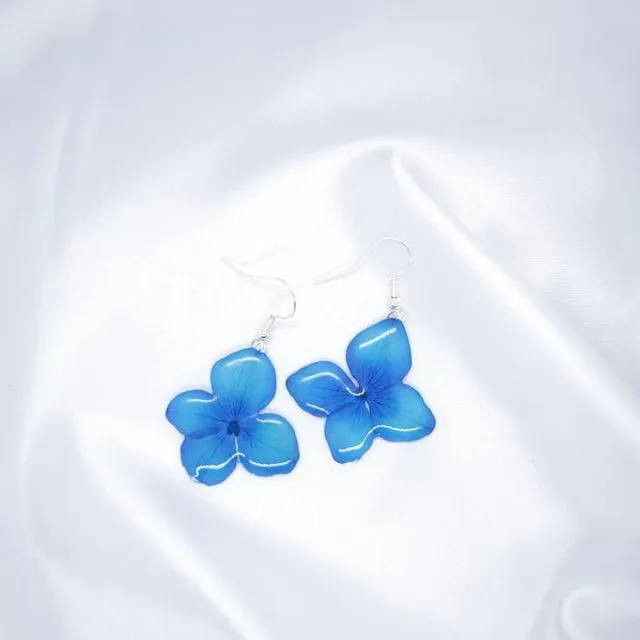Blue Turquoise Hydrangea Resin Earrings - Sterling Silver