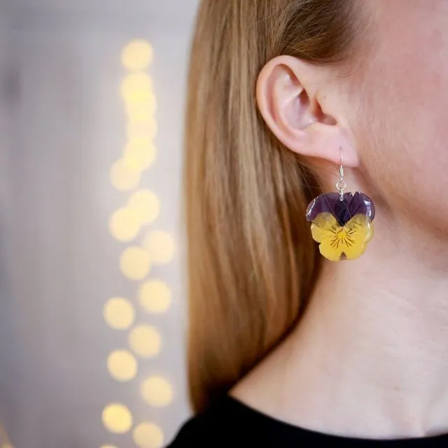 Pansy Flower Earrings - Gold Plated Silver