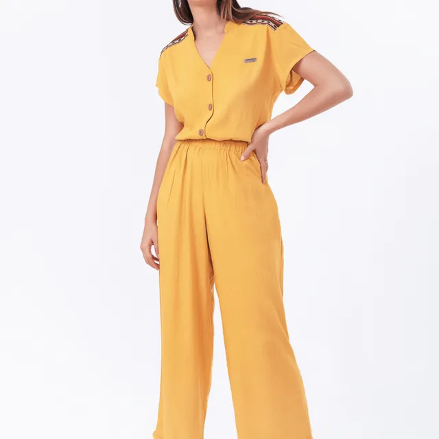 Limited edition mustard jumpsuit with Andean motifs