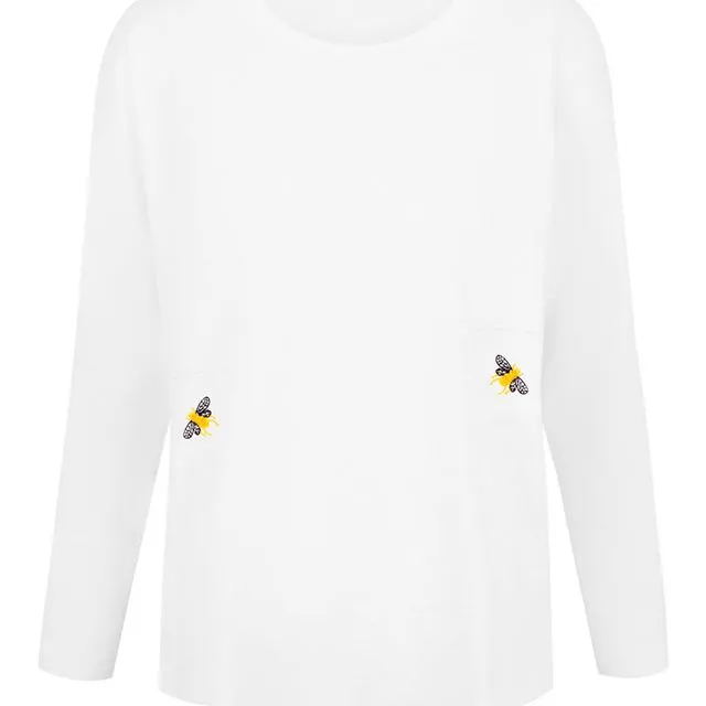 Bee Embroidered Slub T-Shirt White
