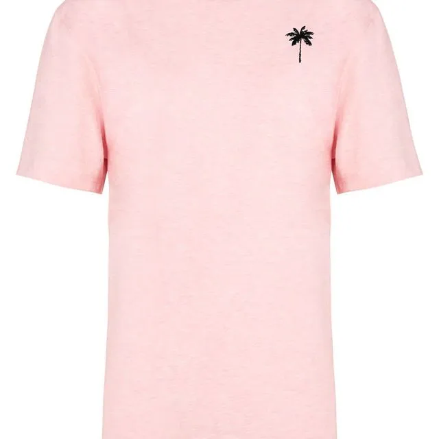 Palm Tree Embroidered T-Shirt Pink