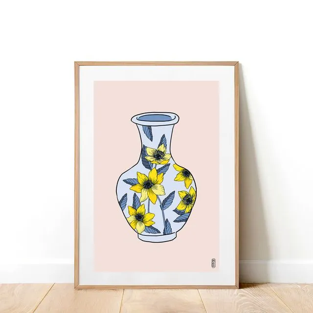 Yellow Flower Vase Art Print (A4)