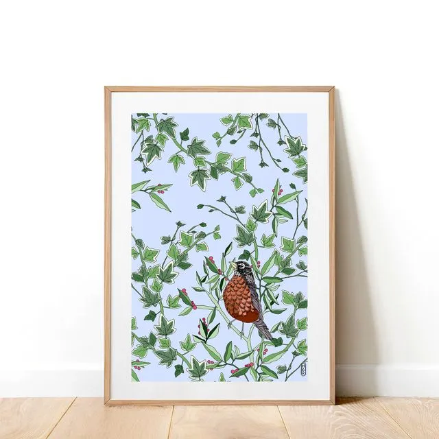 Robin In The Evergreen Art Print (A4)