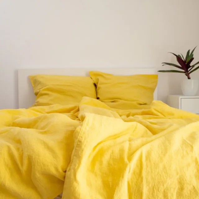 Bedding set linen stonewashed - Yellow