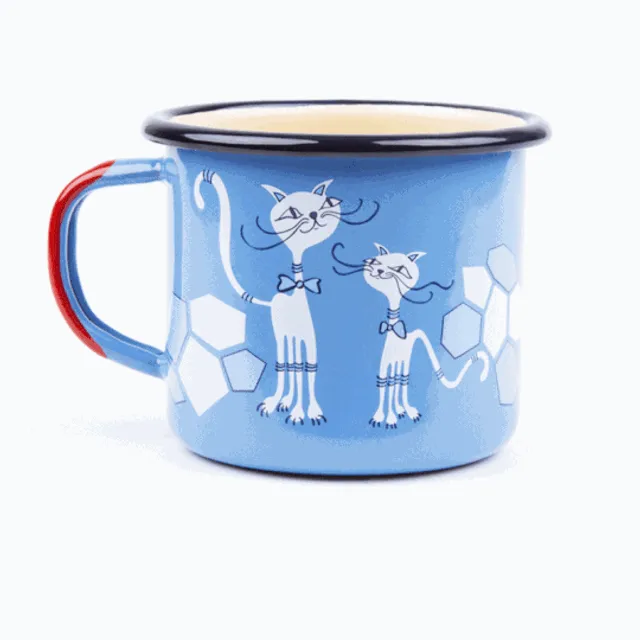 Cat Enamel Mug | Fun - Sky Blue