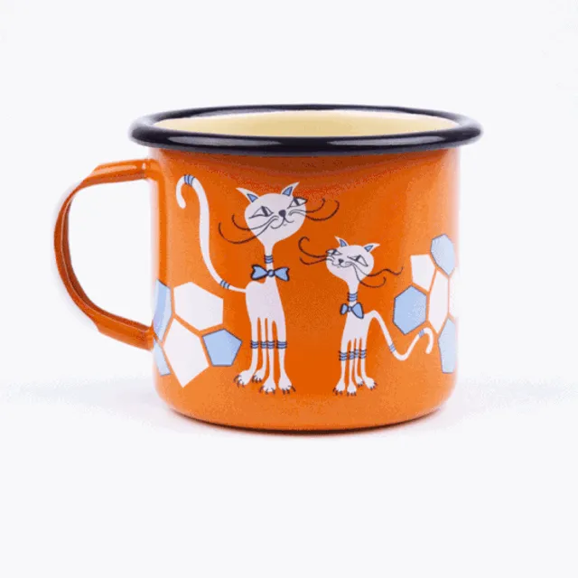 Cat Enamel Mug | Fun - Orange