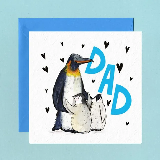 PENGUIN DAD 2 BABIES Greetings Card