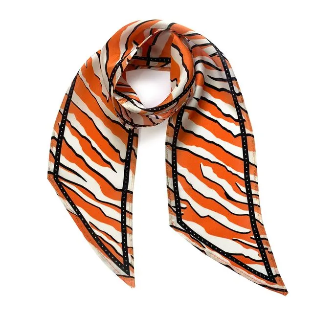 Wild Tiger Silk Neck Scarf Orange
