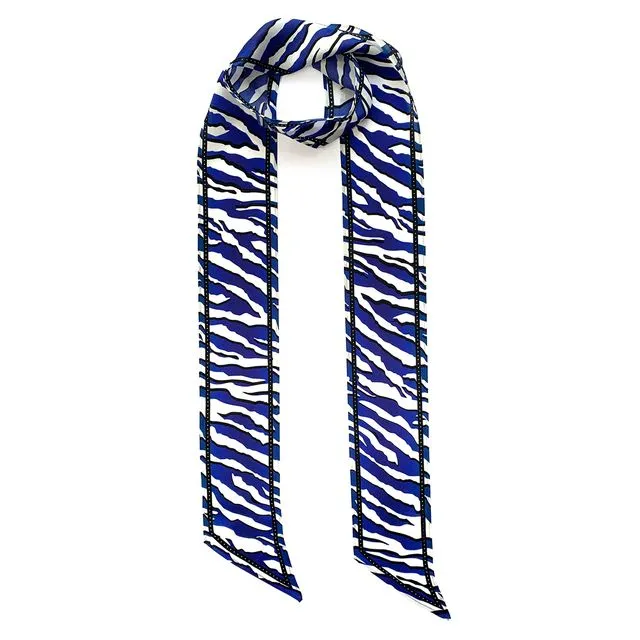 Wild Tiger Silk Neck Scarf Long Electric Blue
